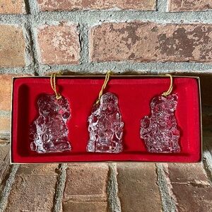 NIB Gorham Crystal Set of 3 Santa Ornaments